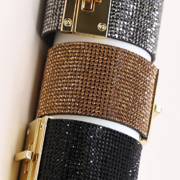 Rhinestone embellished lock closure cuff bracelet - Picture 2 of 2
